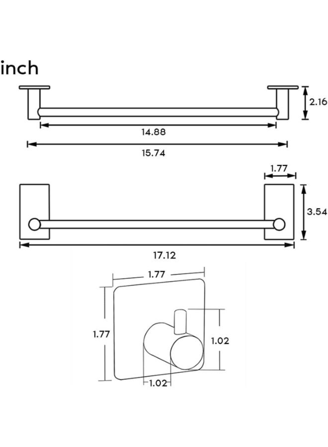 LYNLYN 40cm Self Adhesive Towel Bar, Rustproof SUS304 Stainless Steel with 2 Hooks, No Drilling Required for Bathroom, Kitchen, and RV - Image 2